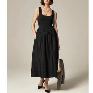 NWT J.Crew Drop-Waist Cotton Poplin Pintuck Mixy Dress Black Size XXS Petite